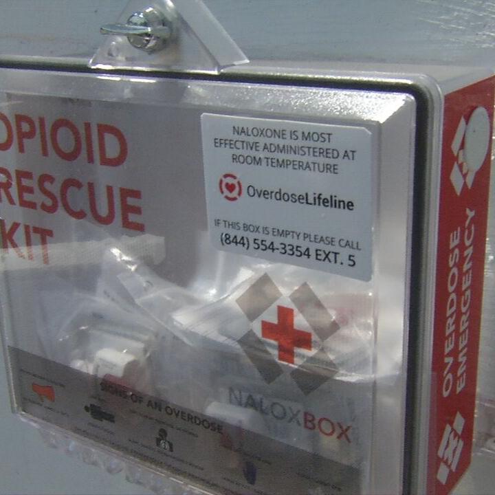 Box outside the Sellersburg Fire Department filled with Narcan for public